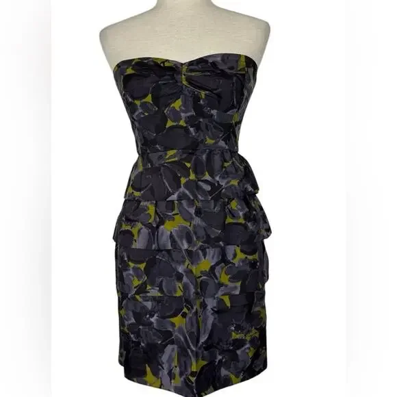 J. Crew Strapless Purple Yellow Tiered Cotton 100% Floral Sz 8 Wedding - Picture 1 of 12